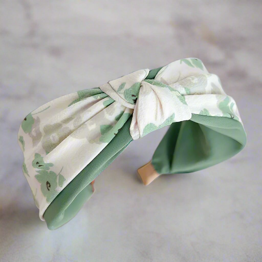 white, grey, green top knot headband for women