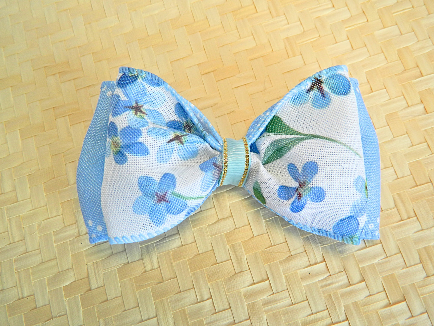 Dual fabric blue bow