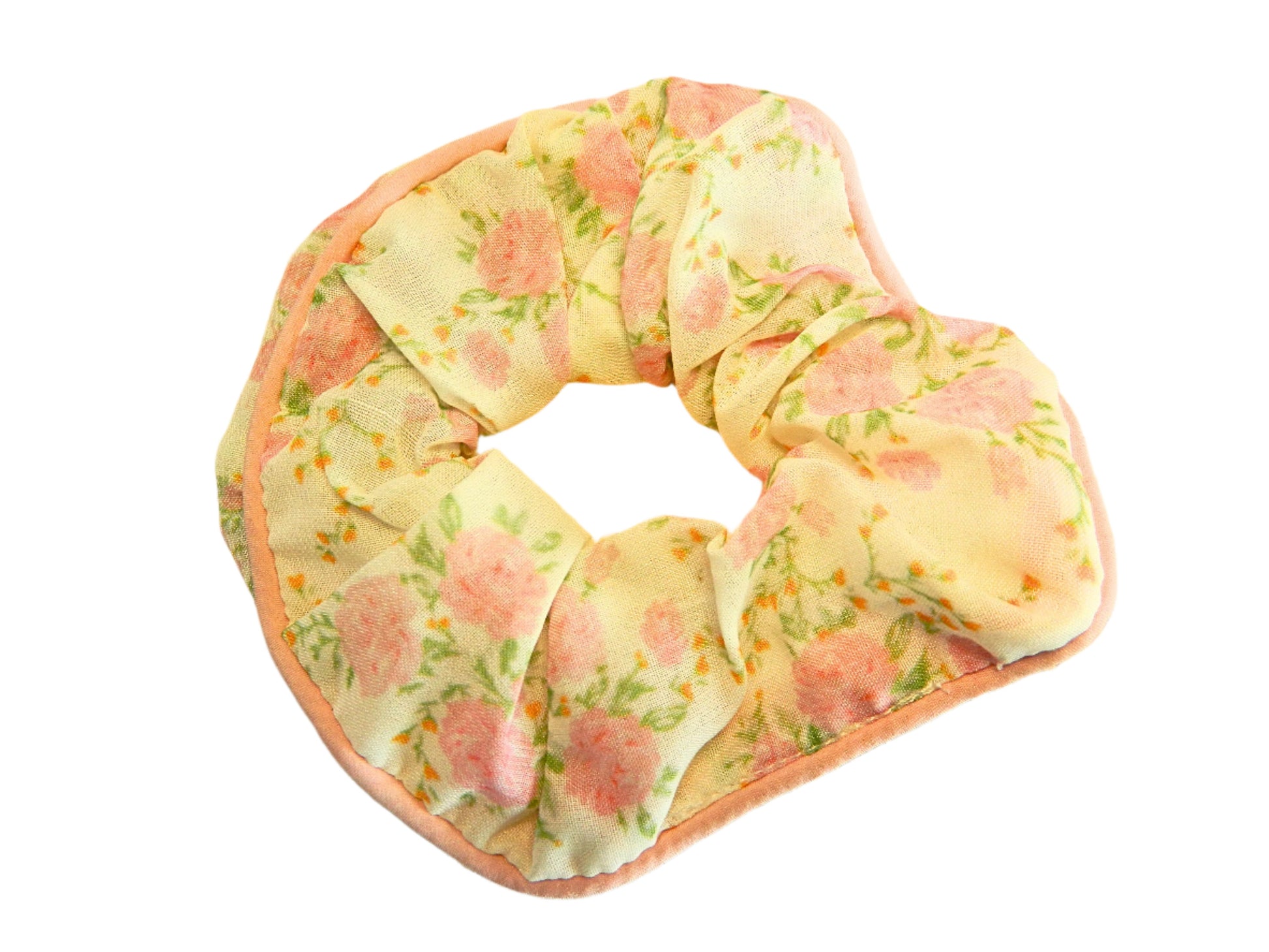 chic light pin, cream and green scrunchie with pink borders