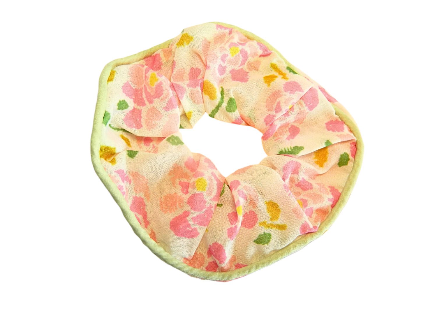 light pink floral scrunchie with mint color border