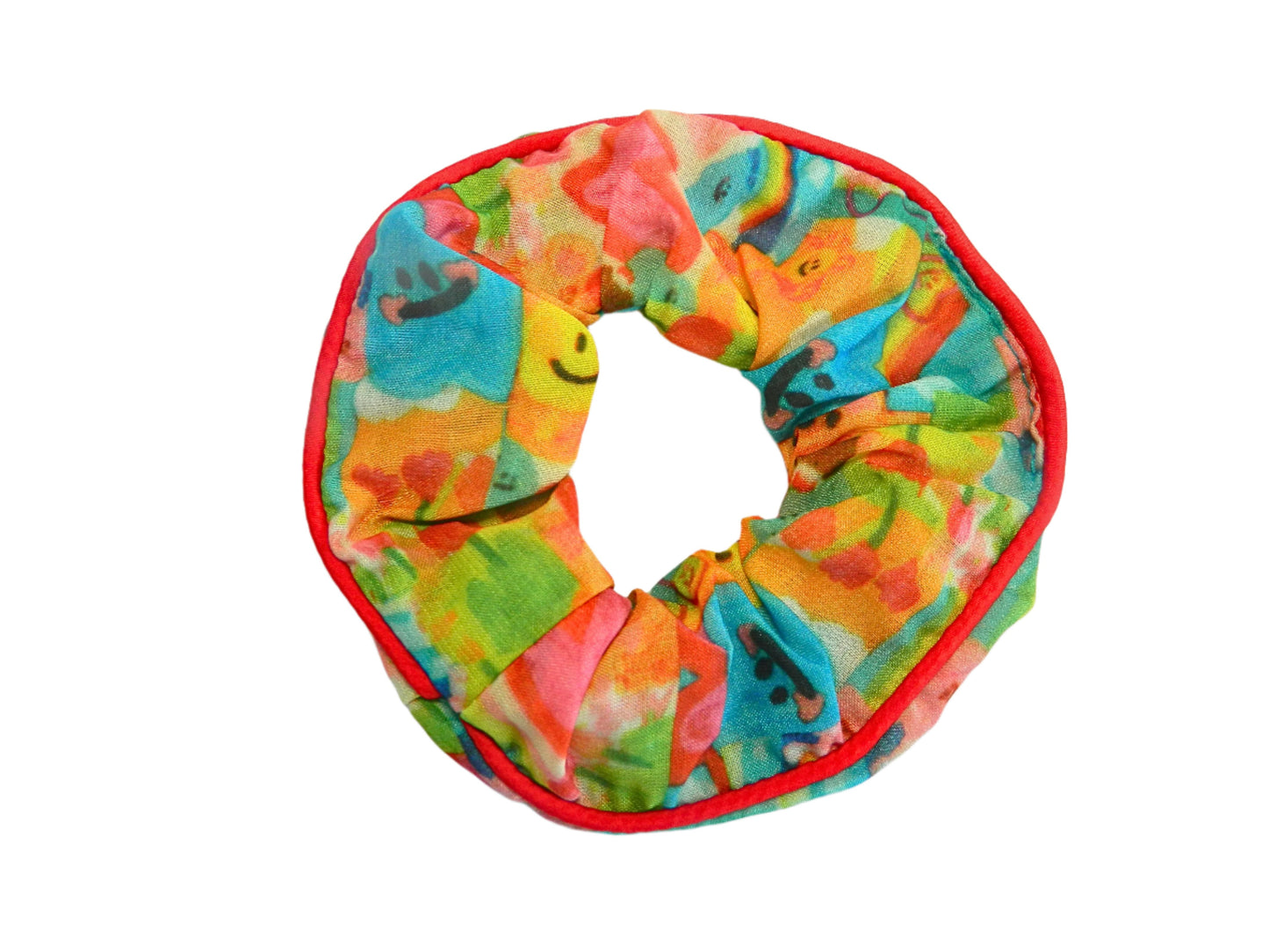 bright red and green scrunchie